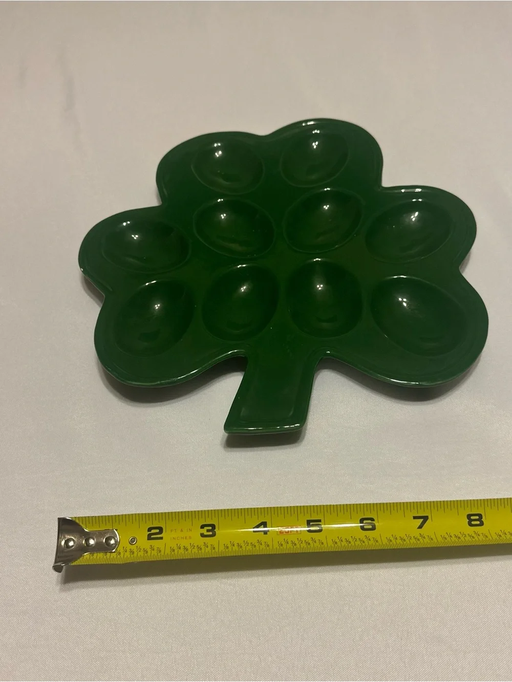 Nantucket Ceramic Green Clover-Shaped Egg or Snack Tray